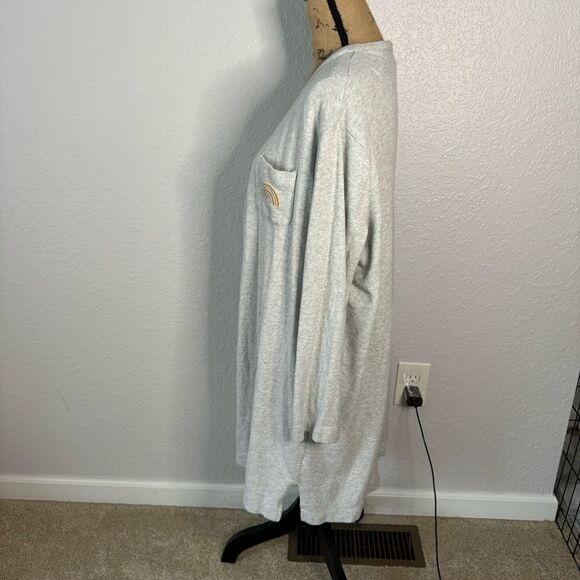 Madewell Grey Size M Rainbow Embroidered Cotton Robe NO BELT Pockets Boho Retro - Picture 11 of 13